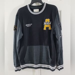 American Eagle Patch Sweater M Black/Grey